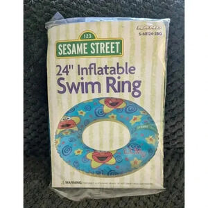 New 2006 RAND Sesame Street 24” Elmo Inflatable Swim Ring + Repair Patch